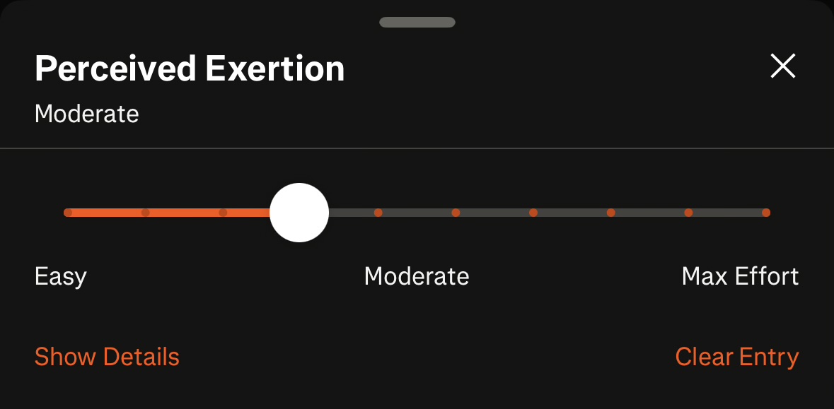 Garmin's Perceived Exertion slider set to Moderate